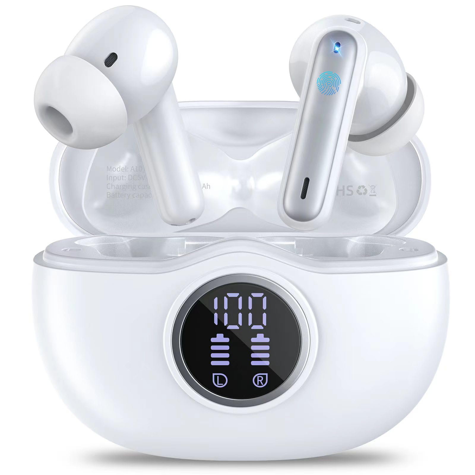 HKERR Wireless Earbuds Bluetooth 5.3 Headphones with 4 Mics ENC Noise Cancelling Wireless Headphones IPX7 Waterproof Earbuds 50H Deep Bass Sport Bluetooth Earbuds for Sports Workout
